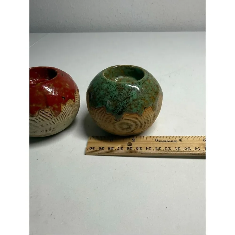 Elements 2 Stoneware Drip Glaze Candle Holders Imagine/ Believe Flower Plaques
